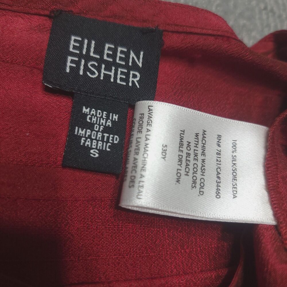 Eileen Fisher Womens S Tunic Silk Textured Button Up Long Sleeve Red Relaxed Top - Picture 5 of 8